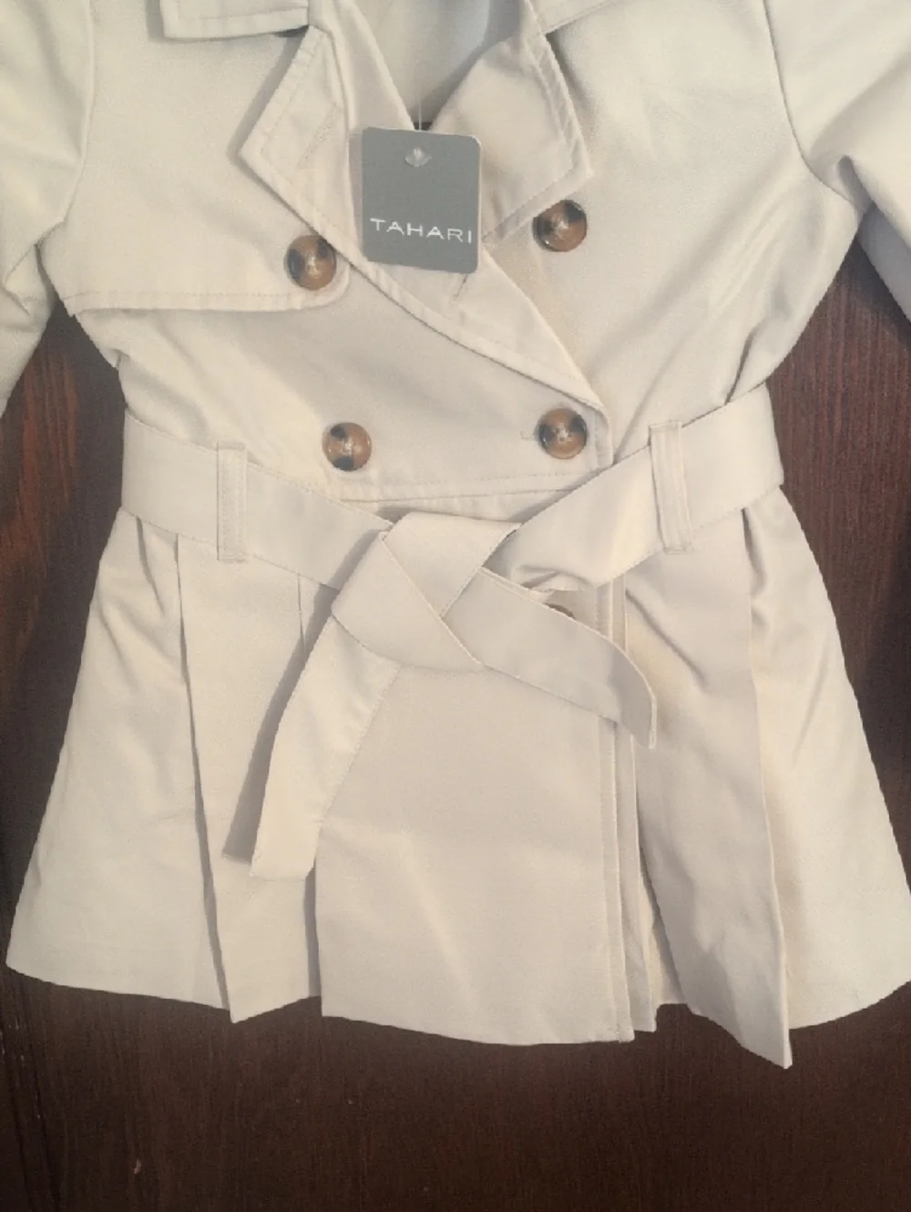 Tahari Cream Double-Breasted Kids Trench Coat with Belt